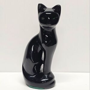 Vintage Black Glazed Ceramic Siamese Cat Figurine MCM Halloween Decor